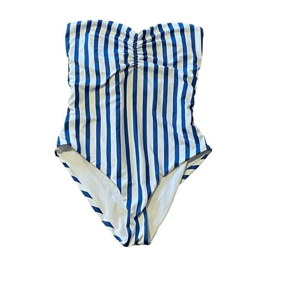 Strapless Summer Beach Striped Knot Front One Piece Swimsuit Blue White Large - Picture 2 of 10